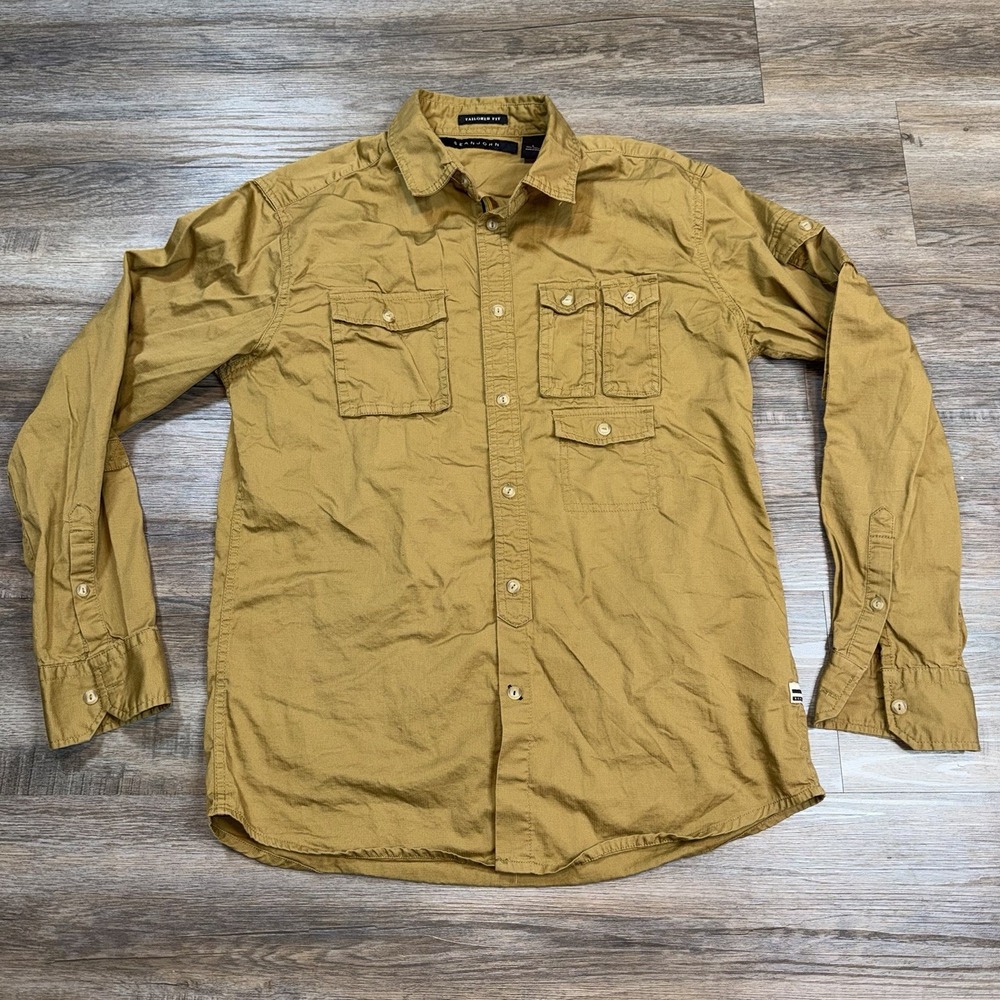 Sean John Shirt Mens L Long Sleeve Tailored Fit Golden Brown Button-Up 4 Pockets